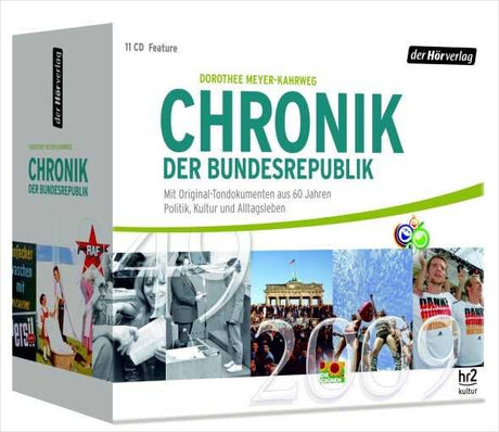 Buchbox mit Titel "Chronik der Bundesrepublik" und Bildern von Menschen, Politik und Kultur, inklusive 11 CDs.