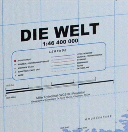 Ausschnitt einer Weltkarte mit Titel "DIE WELT" und Maßstabsangabe 1:46 400 000.