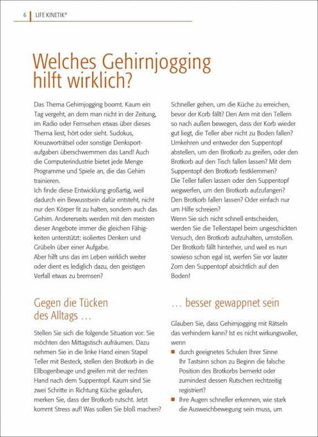 Text über Gehirnjogging, Tücken des Alltags und das Training für das Gehirn, in deutscher Sprache.