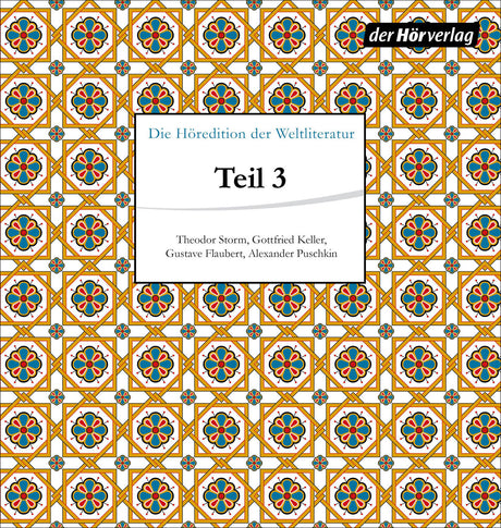 Buchcover mit geometrischem Muster aus roten, blauen und gelben Blumen und Linien, Titel "Teil 3" und Autorenname.