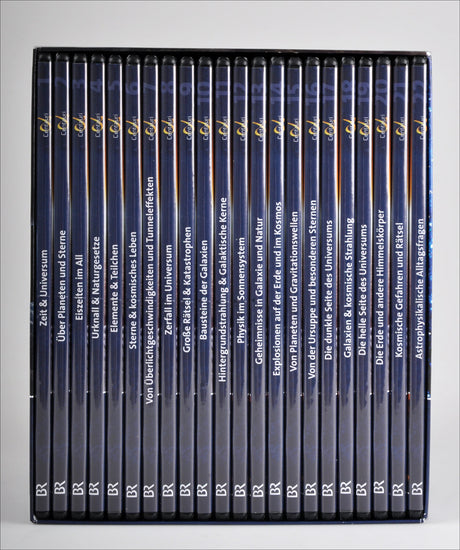 Buchreihe mit 20 Bänden, Titel und Untertitel zu Astronomie und Kosmos.