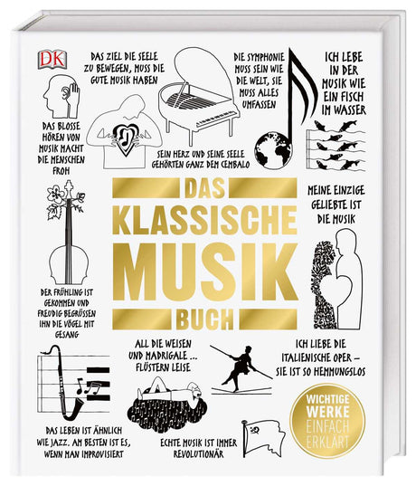 Grafik mit Zitaten und Illustrationen zum Thema klassische Musik, z.B. Klavier, Geige, Opern, Noten, Menschen und Tiere.