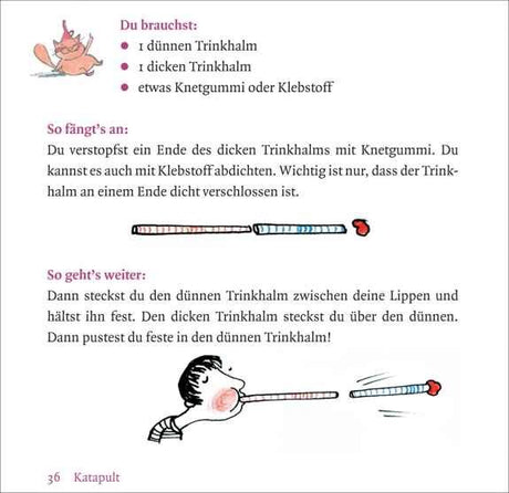 Anleitung zum Stopfen eines Trinkhalms mit Knetgummi, mit Text und Illustrationen eines Mannes
