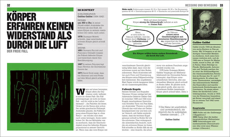 Diagram mit grünen und schwarzen Kreisen, Text und Pfeilen, erklärt die Wirkung der Schwerkraft auf den Körper.