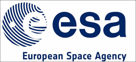 ESA European Space Agency Logo mit Schriftzug und stilisiertem Raumfahrzeug.