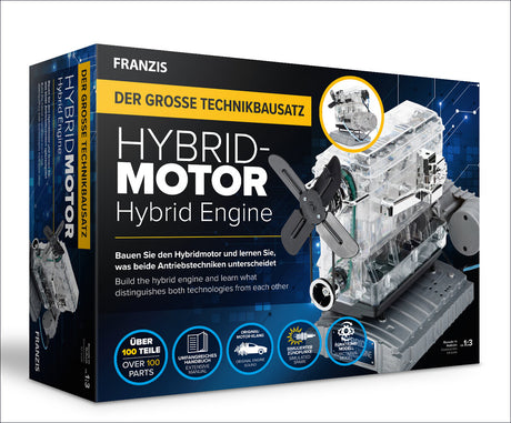 Bauanleitung für einen Hybridmotor mit über 100 Teilen, umfangreichem Handbuch und funktionierenden Modellen.