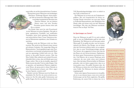 Illustration eines kleinen, grünen Monsters mit Flügeln und großen Augen, auf Seite eines Buches.