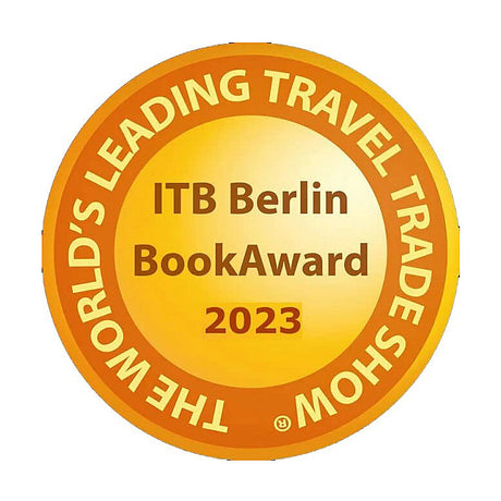 Goldene Medaille mit Text: "ITB Berlin BookAward 2023" und "The world's leading travel trade show".