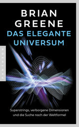 Buchcover mit digitalem, buntem Wellen- und Netzgraphik, Titel "Das elegante Universum" und Untertitel.