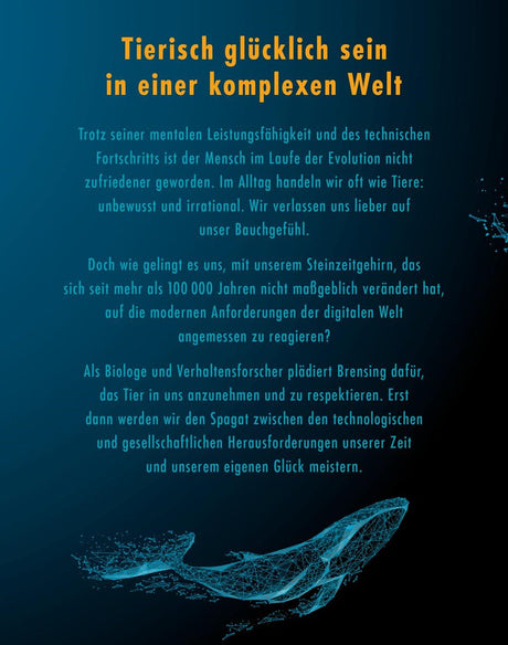 Text über Tierwohl, mit digitaler Illustration einer Wale aus Linien und Punkten.