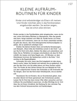 Seitenlayout mit Text über kleine Aufräumroutinen für Kinder, vertikal rechts der Titel.