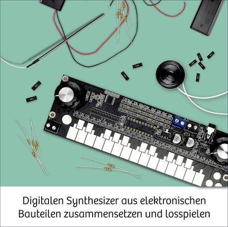 Digitalen Synthesizer aus elektronischen Bauteilen zusammensetzen und losspielen.