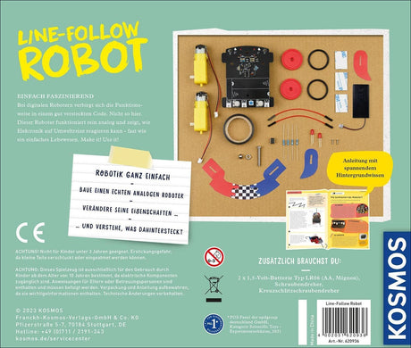 Bauanleitung für einen analogen Line-Follow-Roboter mit Komponenten und Hintergrundwissen.