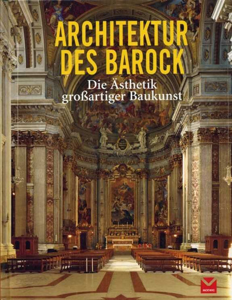 Buchcover mit barockem Kircheninneren, goldene Säulen, Deckenfresken, Altartisch und Bänke.