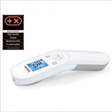 Digitaler Fieberthermometer mit blauer Anzeige, zeigt 36,5°C.