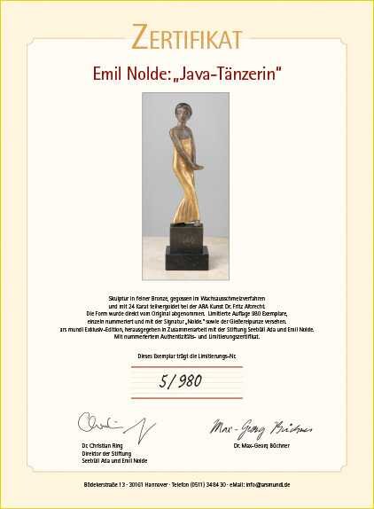 Skulptur einer goldfarbenen Frau auf schwarzem Sockel, Teil eines limitierten Kunstwerks, Zertifikat mit Nummer 5/980.