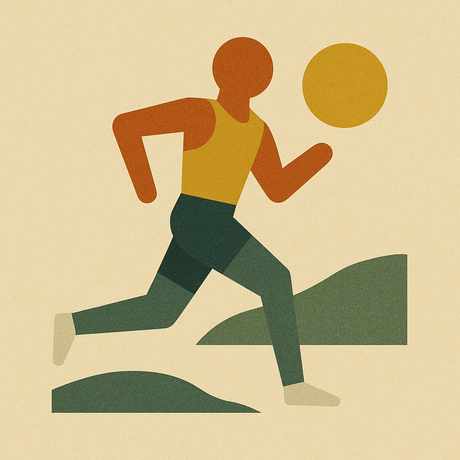 Ein Mann läuft unter der Sonne in einer farbenfrohen Illustration.