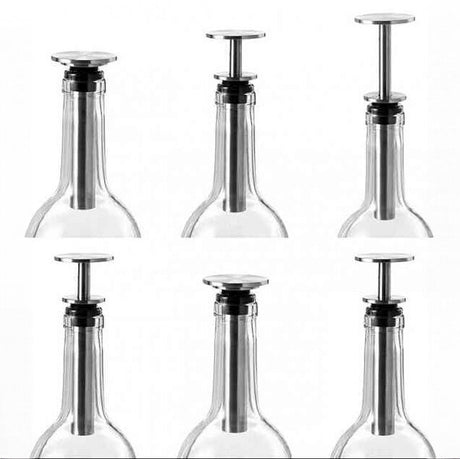 Sechs Glasflaschen mit unterschiedlichen Verschlüssen und Pumpmechanismen.
